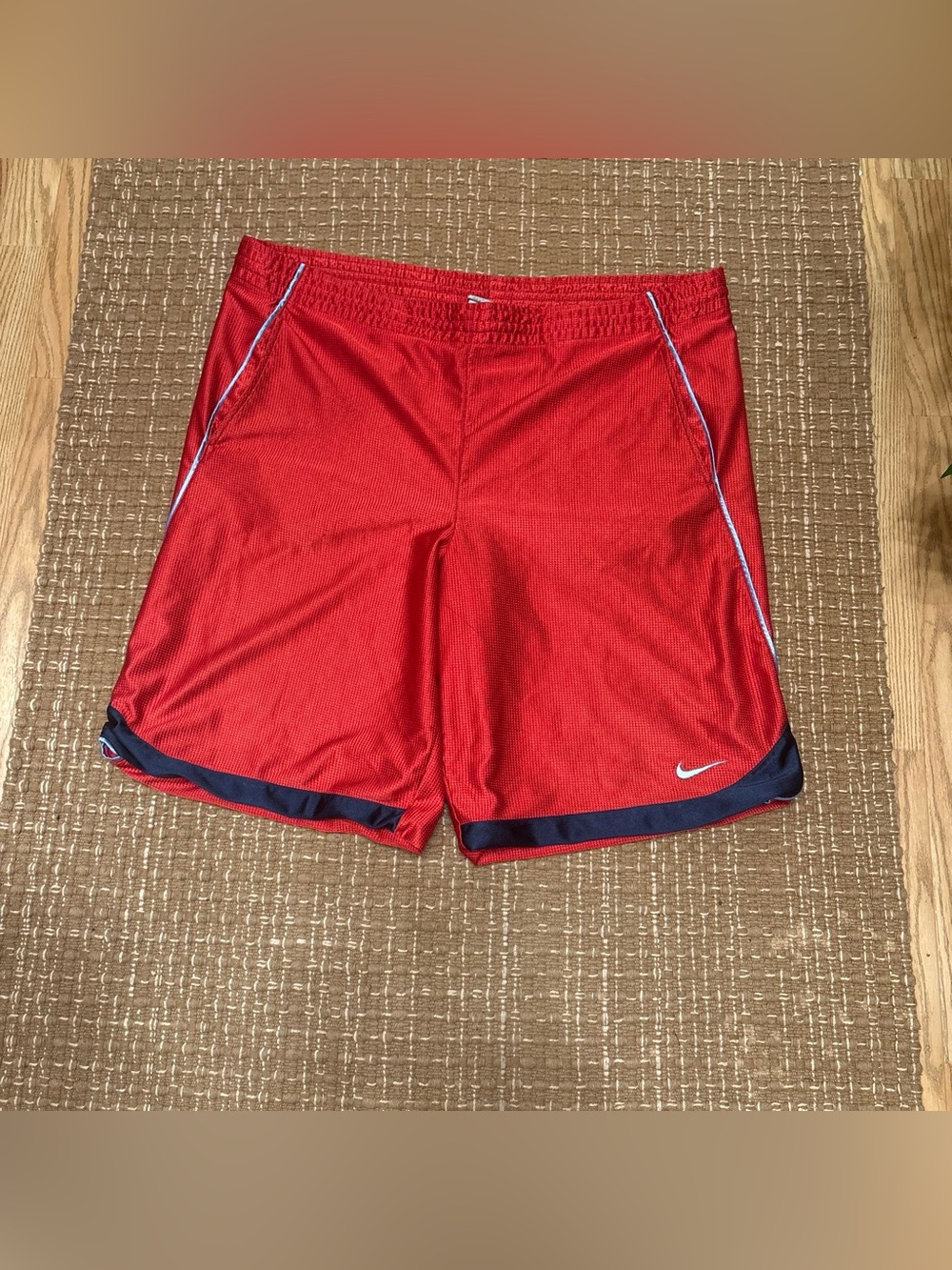 Nike Men’s Red Athletic Shorts with Navy Trim